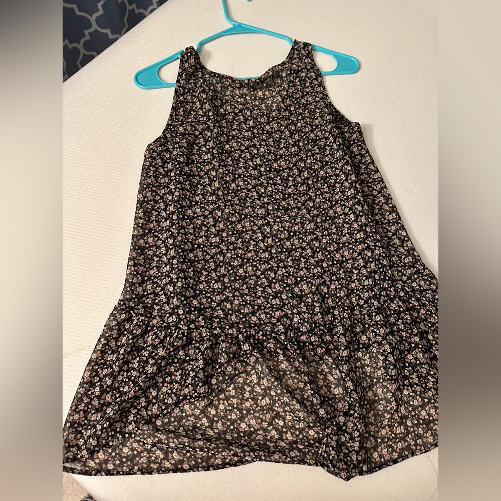 Sheer black floral top flowy long style